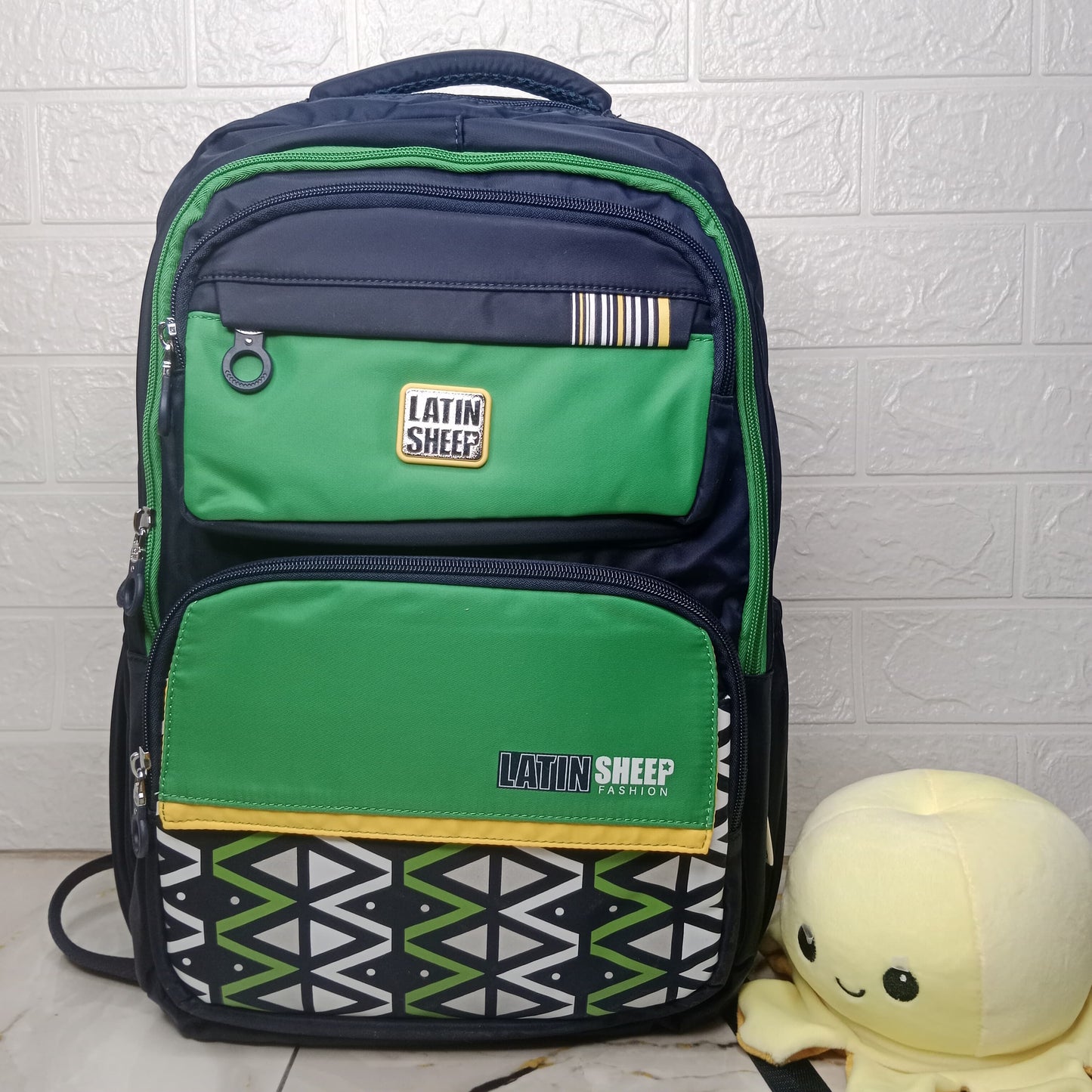 BLUE GREEN ZIG ZAG PRINT SCHOOL BAG (6027)