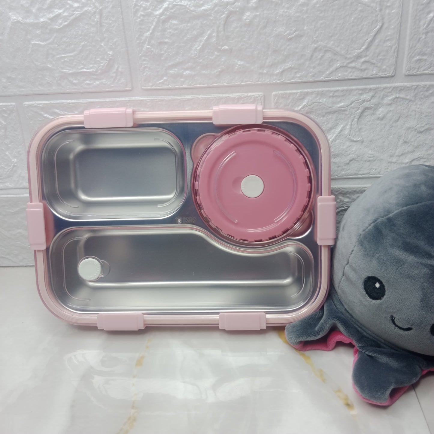 TRANSPARENT COVER 3 PARTITION PINK TRENDY LUNCH BOX | DURABLE AND LEAK PROOF TIFFIN BOX (8941)