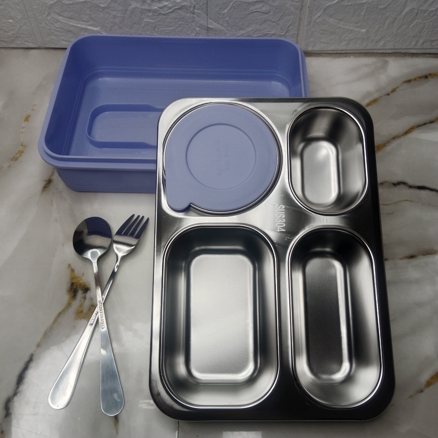 TRANSPARENT COVER PURPLE TRENDY LUNCH BOX | DURABLE AND LEAK PROOF TIFFIN BOX WITH ONE SPOON AND ONE FORK(766)