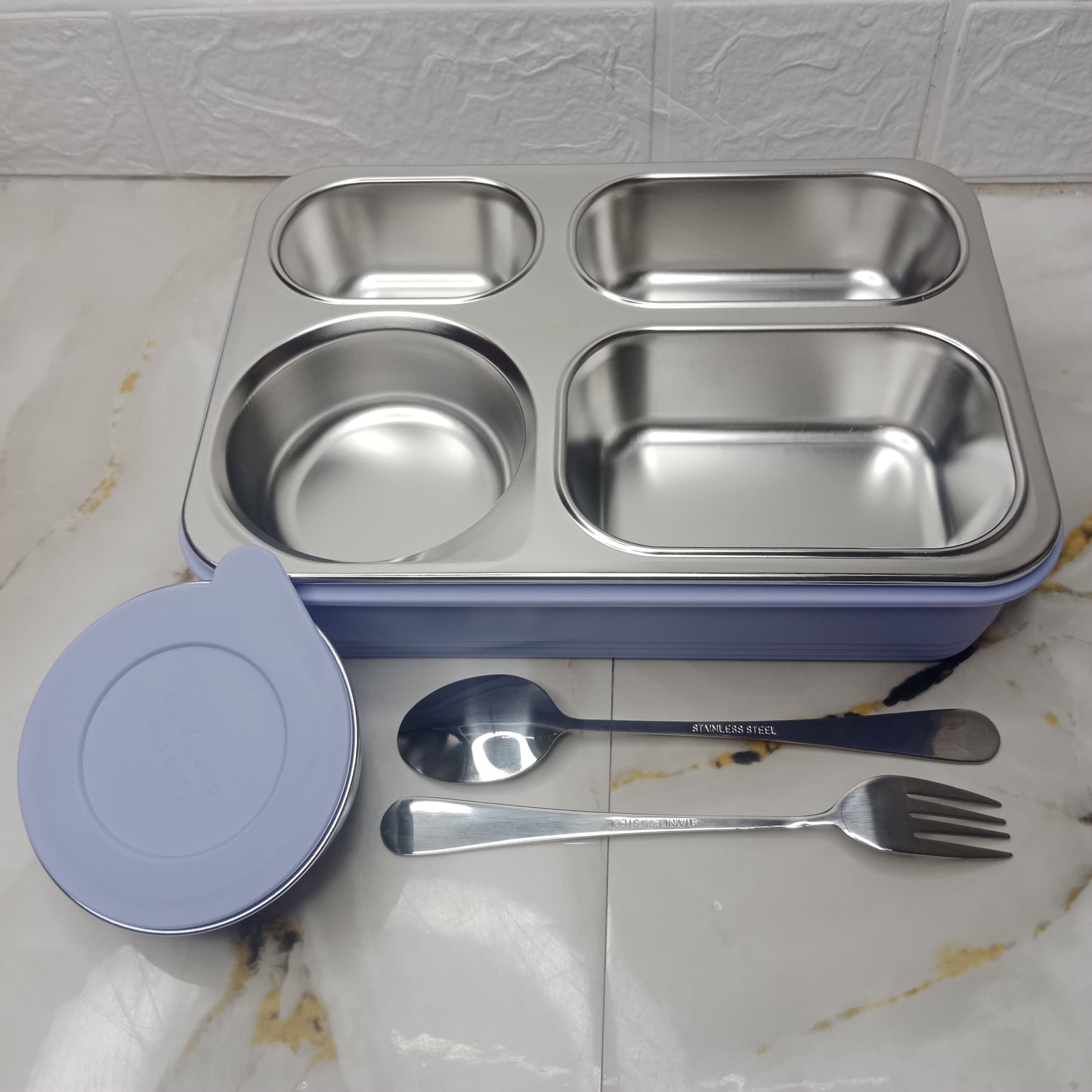 TRANSPARENT COVER PURPLE TRENDY LUNCH BOX | DURABLE AND LEAK PROOF TIFFIN BOX WITH ONE SPOON AND ONE FORK(766)