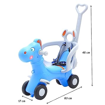 2 in 1 Baby Rocking Horse Toy Ride On Kids Rocker with Music Indoors & Outdoors Made in India for 1-3 Years Kids Car Rider Babies (Blue)