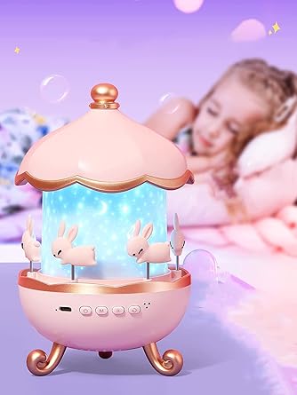 Glaceon LED Star Projector Rabbits Nursery Night Light,360°Rotatation,6 Film,USB Cable,Toddler Sleep Trainer,Rechargeable Mood Lamp,Remote Control,Best Gift for Baby