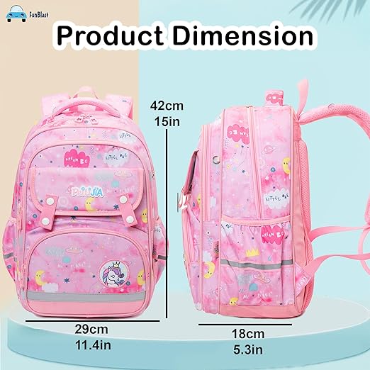FunBlast Unicorn School Bag for Girls - Large Capacity Bagpack for with Pouch, Kawaii School Bag, Casual Backpack, Shoulder School Bags for students, Travel Bag, Picnic Bag