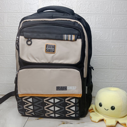 BLACK ZIG ZAG PRINT SCHOOL BAG (6027)