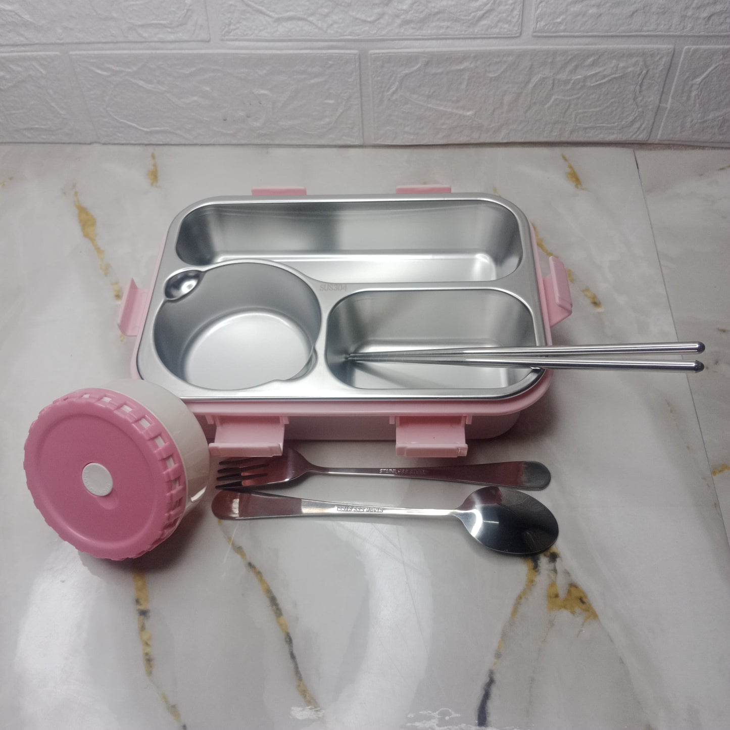 TRANSPARENT COVER 3 PARTITION PINK TRENDY LUNCH BOX | DURABLE AND LEAK PROOF TIFFIN BOX  (8941)