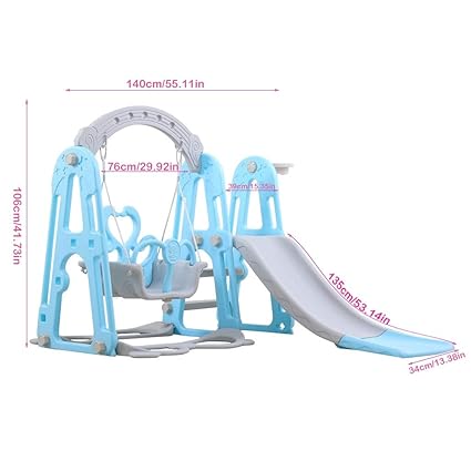 Toddler Climber and Swing Set Slide Swing Combo 3 in 1 Climber Sliding Playset w/Basketball Hoop (Blue)