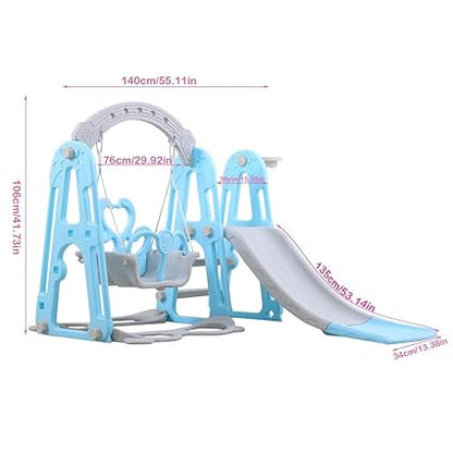Toddler Climber and Swing Set Slide Swing Combo 3 in 1 Climber Sliding Playset w/Basketball Hoop (Blue)
