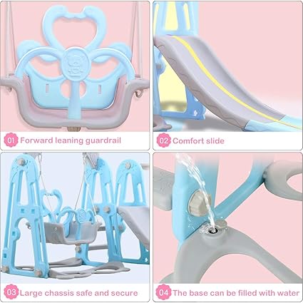Toddler Climber and Swing Set Slide Swing Combo 3 in 1 Climber Sliding Playset w/Basketball Hoop (Blue)