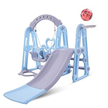 Toddler Climber and Swing Set Slide Swing Combo 3 in 1 Climber Sliding Playset w/Basketball Hoop (Blue)